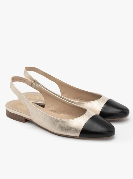Platinum slingback ballerinas with black toe