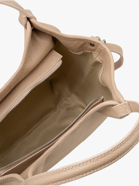 Beigefarbene Shopper-Tasche mit Henkel und Riemen