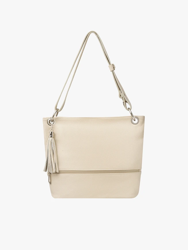 Cremefarbene Shopper-Tasche mit Haken- und Ösenverschluss