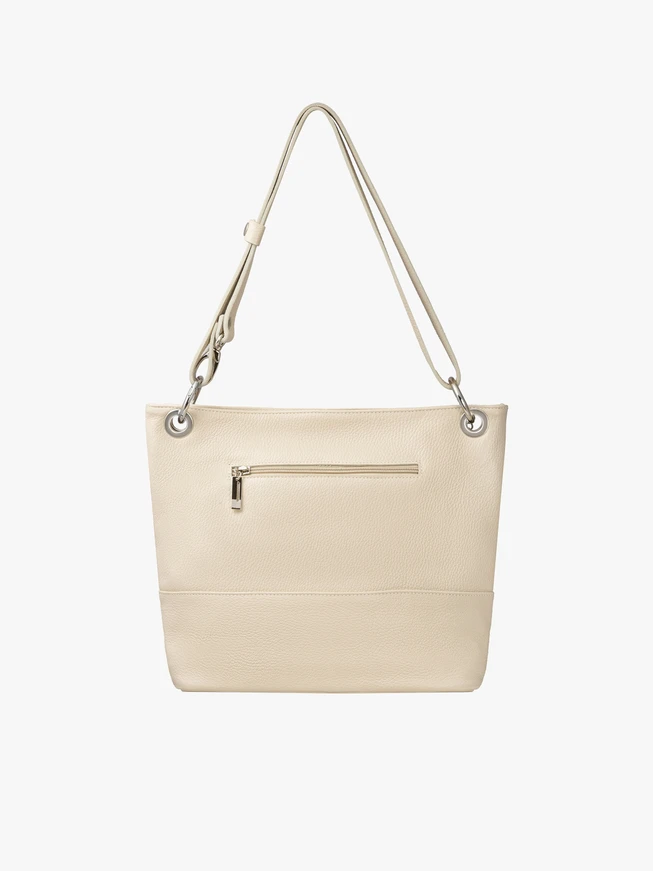 Cremefarbene Shopper-Tasche mit Haken- und Ösenverschluss