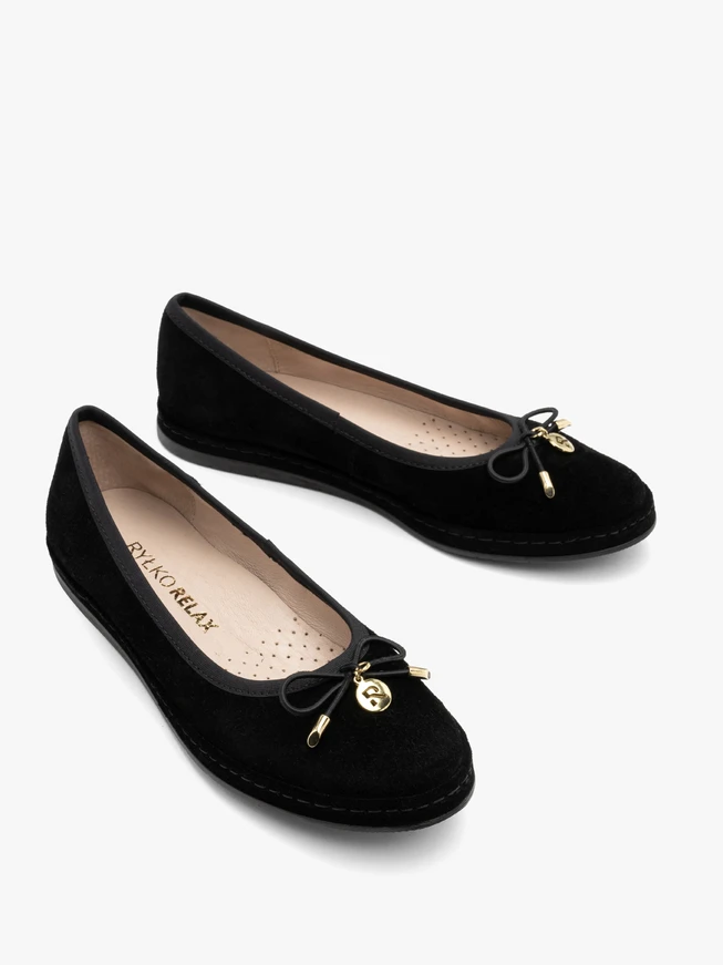 Schwarze Velours-Ballerinas mit Schleife