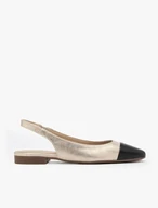 Platinfarbene Slingback-Ballerinas mit schwarzem Nasenriemen