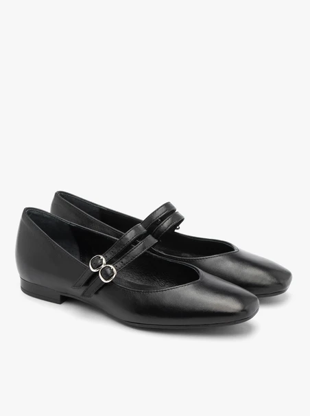 Black double-strap ballerinas