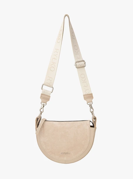 Beigefarbene Handtasche mit breitem Gurtband