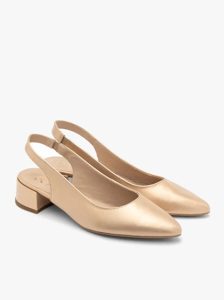 Goldfarbene Damenpumps mit offenem Slingback-Absatz