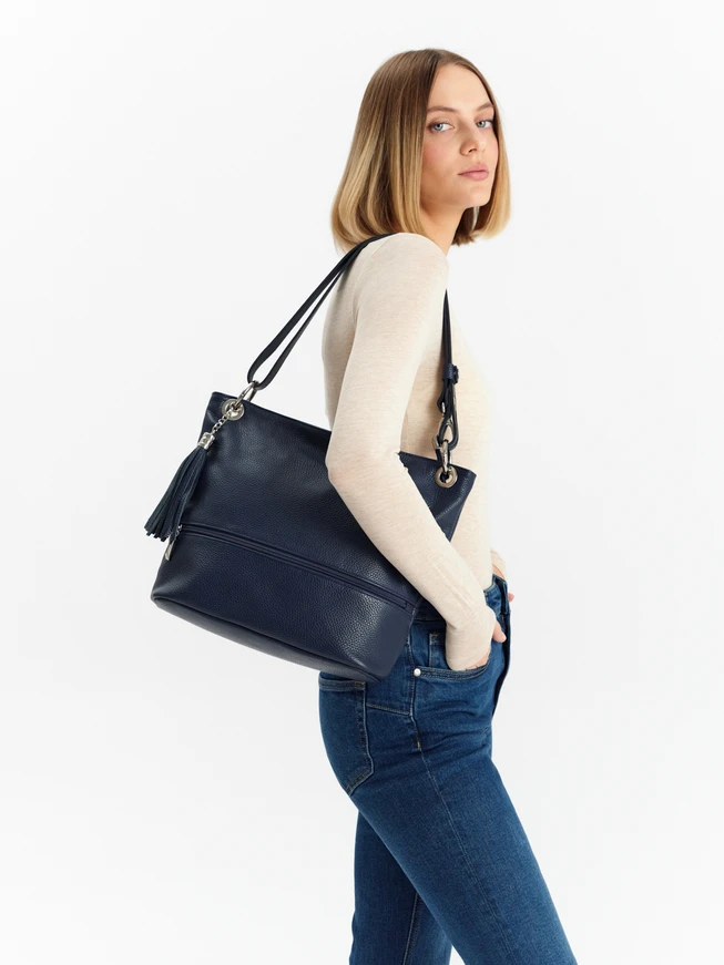 Marineblaue Shopper-Tasche mit Klettverschluss