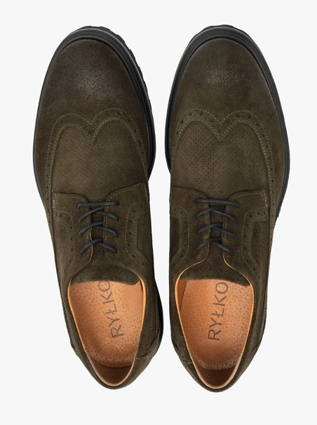 Halbschuhe aus olivfarbenem Veloursleder