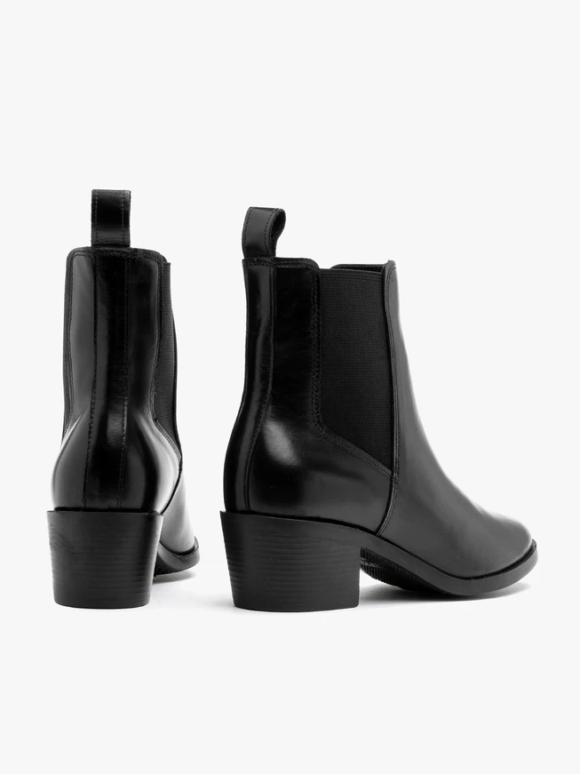 Schwarze Leder Damen Slingbacks mit niedrigem Absatz