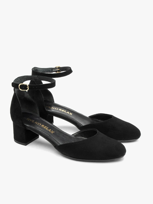 Damen-Pumps aus Veloursleder mit Riemen um den Knöchel