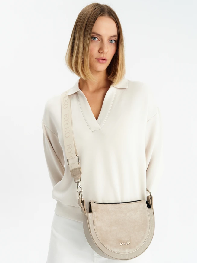 Beige bag with wide webbing strap