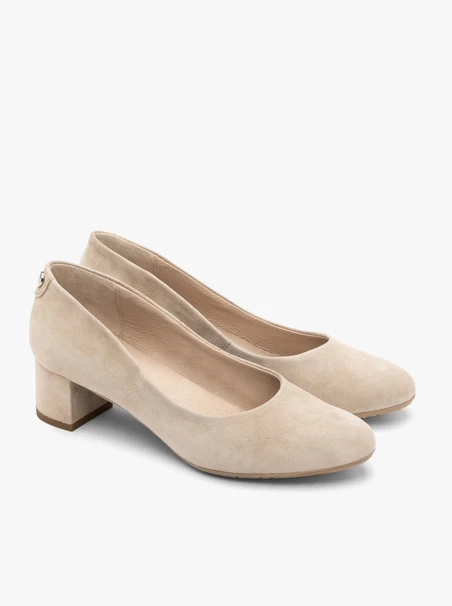 Beige low block-heel pumps