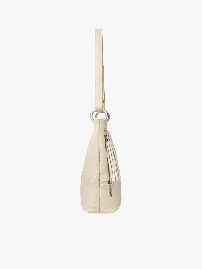 Cremefarbene Shopper-Tasche mit Haken- und Ösenverschluss