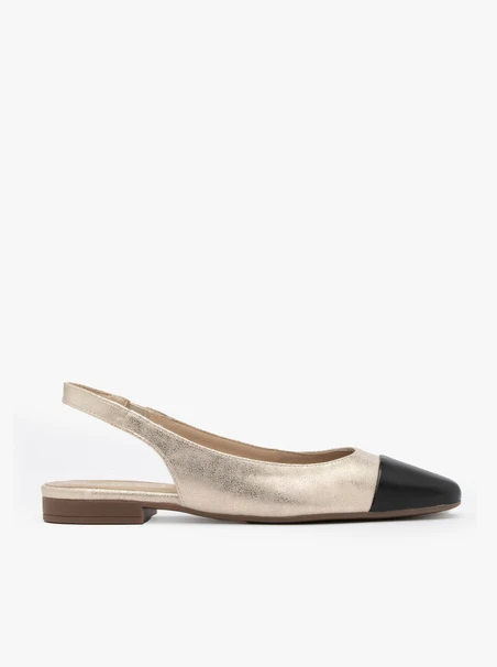 Platinum slingback ballerinas with black toe