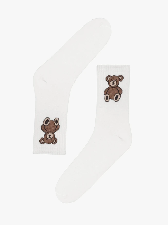 Weiße Damensocken aus Baumwolle mit dekorativem Aufdruck