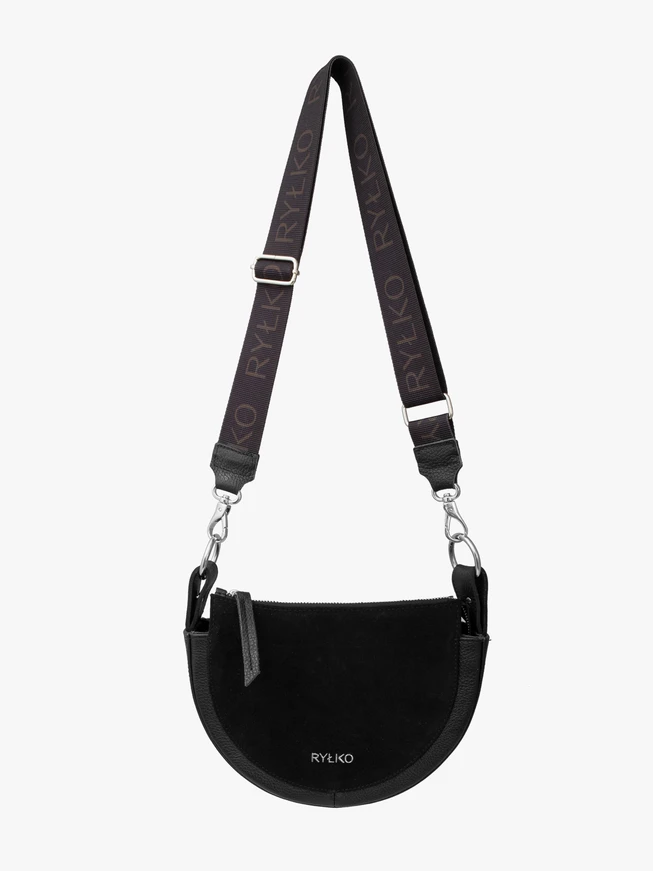 Schwarze Handtasche mit breitem Gurtband