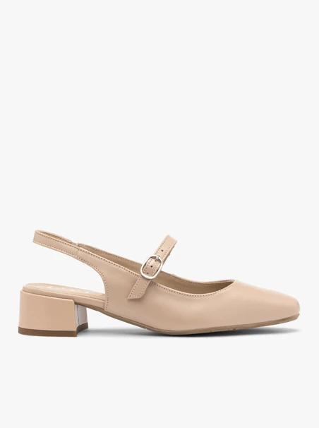 Beigefarbene niedrighackige Pumps