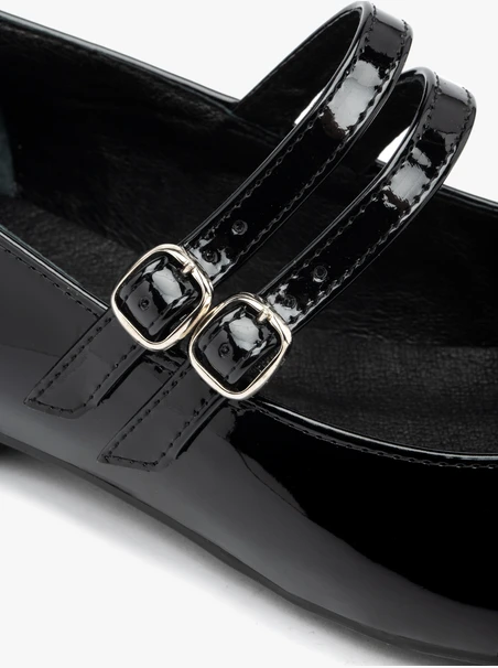 Black patent ballerinas with double straps