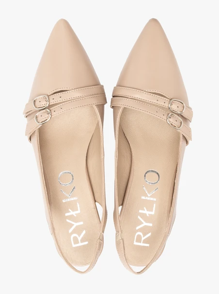 Beige slingback pumps with decorative straps