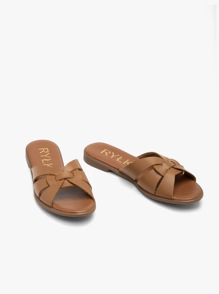Hellbraune karierte Damen-Flip-Flops