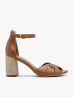 Hellbraune Damen-Sandalen mit dekorativem Absatz