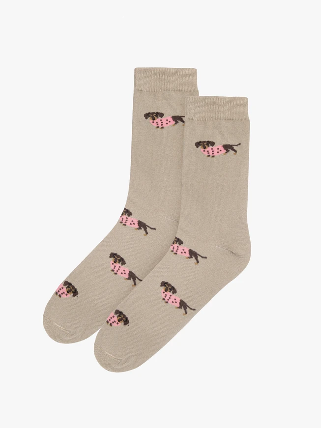 Beżowe skarpety bawełniane z ozdobnym printem