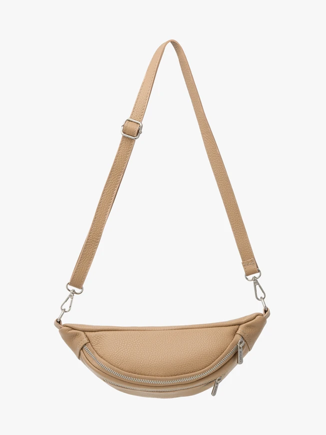 Beigefarbene Nieren-Crossbody-Tasche