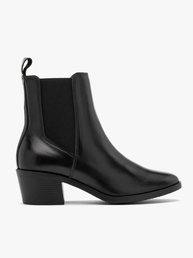 Schwarze Leder Damen Slingbacks mit niedrigem Absatz