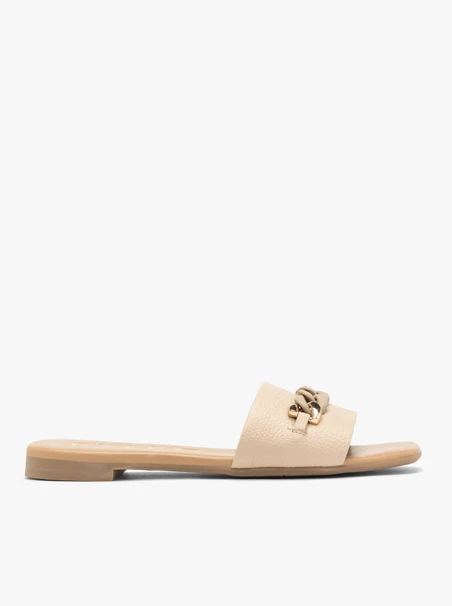 Beigefarbene Leder-Flip-Flops mit Kette