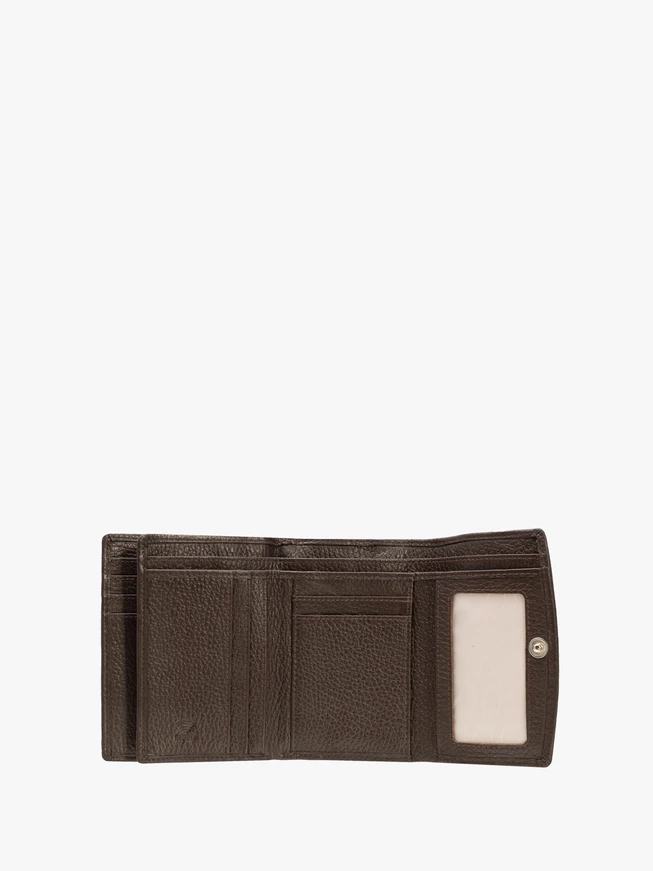 Dunkelbraune Damenbrieftasche mit dekorativem Verschluss