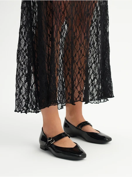 Black patent ballerinas with double straps