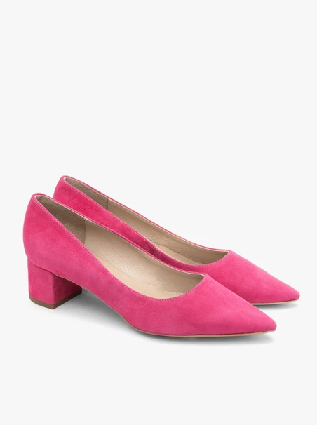 Fuchsia velvet block-heel pumps