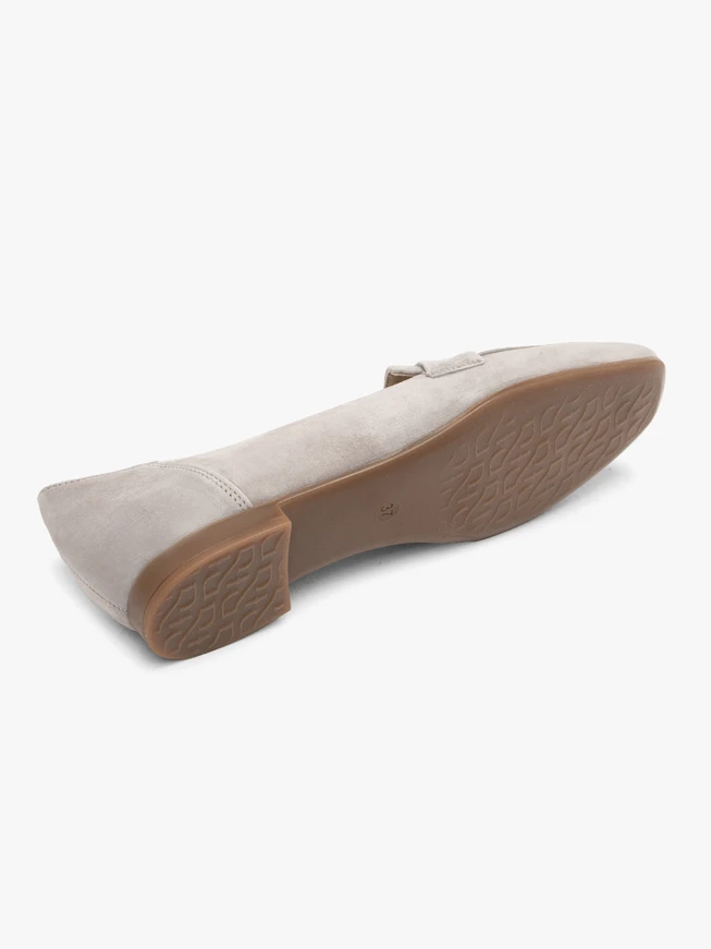 Gray velvet loafers with flat sole