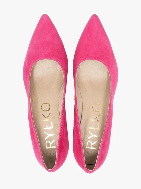 Fuchsia velvet block-heel pumps