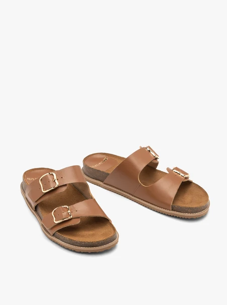Hellbraune flache Damen-Flip-Flops