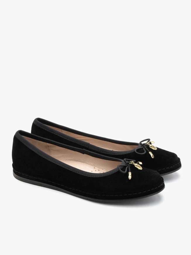 Schwarze Velours-Ballerinas mit Schleife