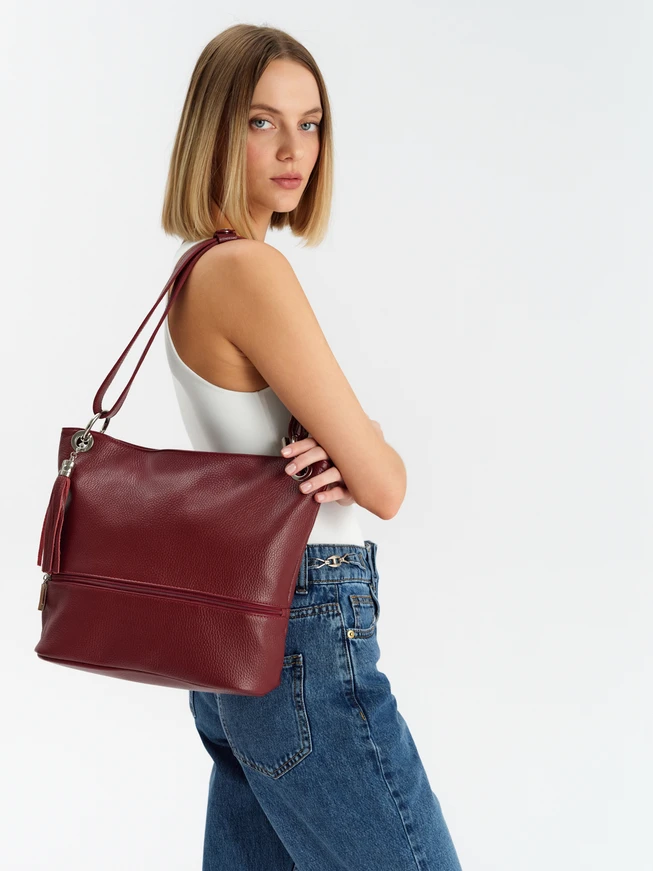 Kastanienbraune Shopper-Tasche mit Haken- und Ösenverschluss