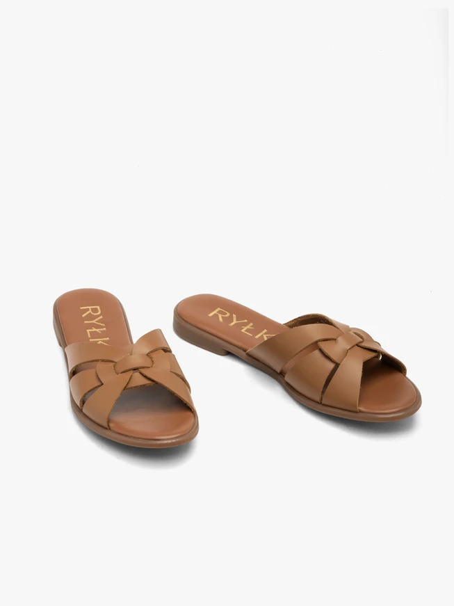 Hellbraune karierte Damen-Flip-Flops