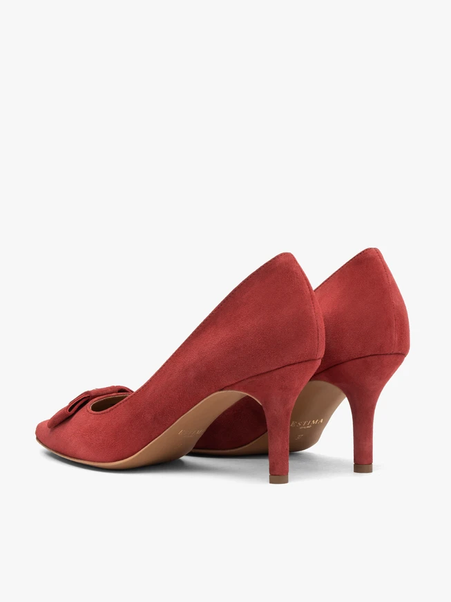 Rote Velours-Pumps mit Verzierung