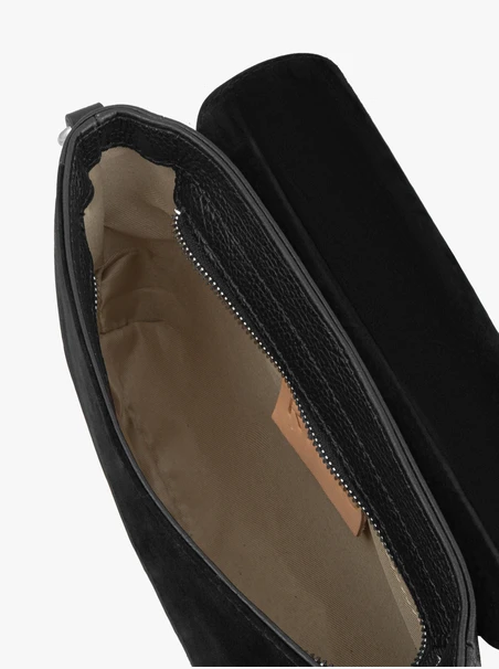 Schwarze klassische Handtasche aus Leder und Velours