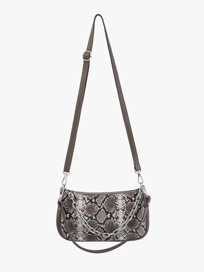 Graue Handtasche mit Schlangenhautmuster und Henkel