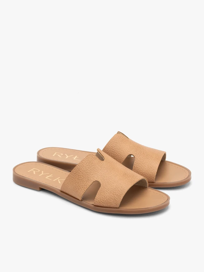 Beigefarbene Damen-Flip-Flops mit Aussparungen