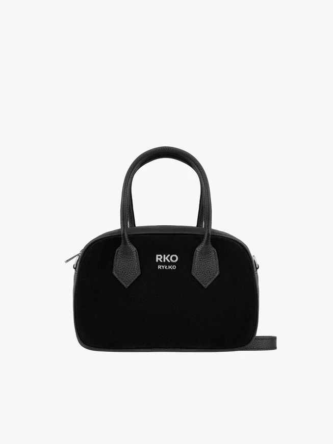 Kleine schwarze Handtasche aus Leder und Velours