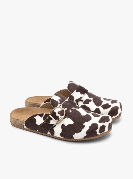 Cow-print women’s mules