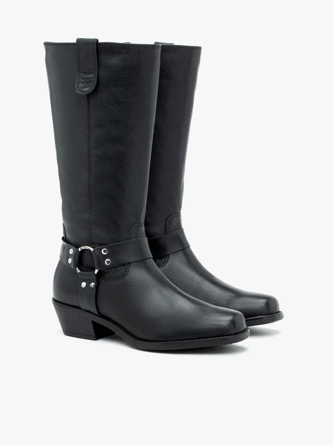 Schwarze Biker-Stiefel aus genarbtem Leder