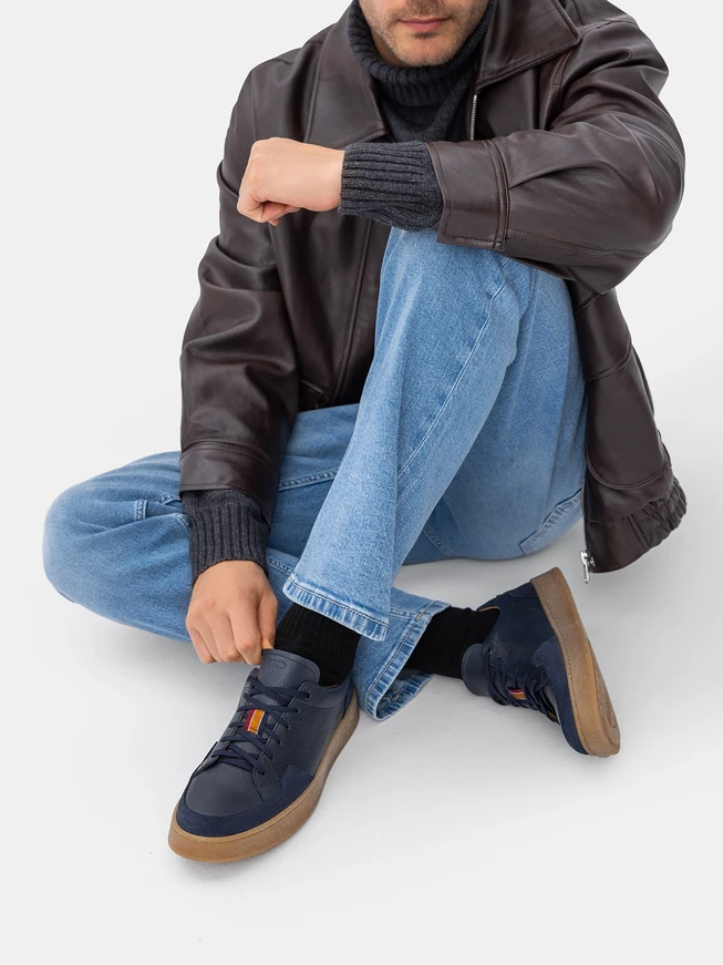 Men’s Navy Leather Suede Shoes
