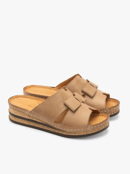 Beige Damen-Flip-Flops mit Plateau