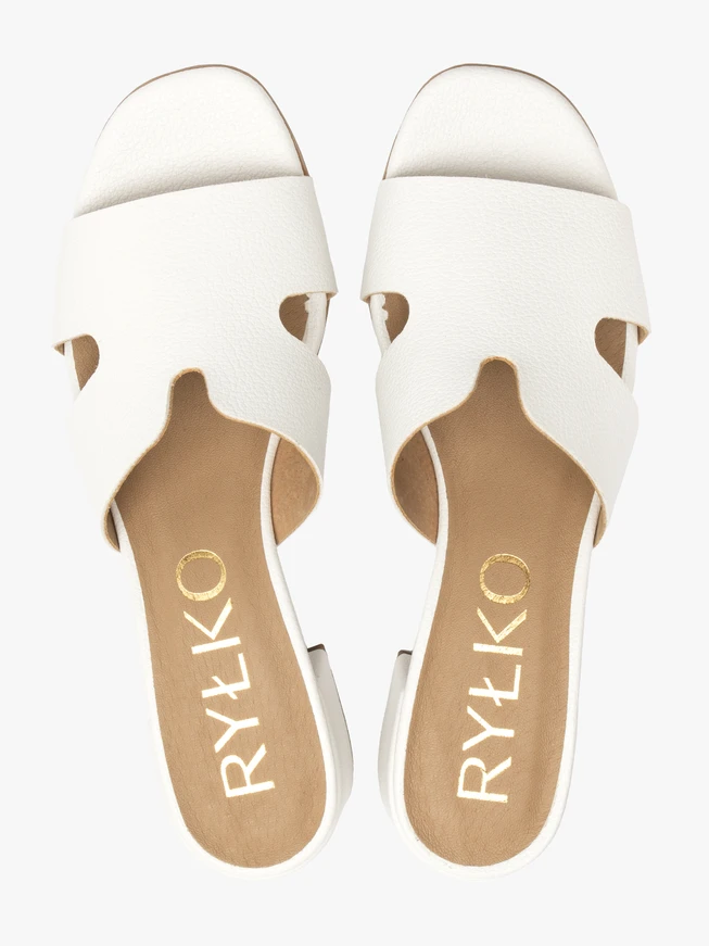 White small-heel slides