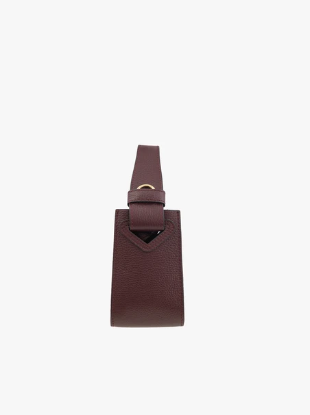 Burgundy leather handbag with strap and handle