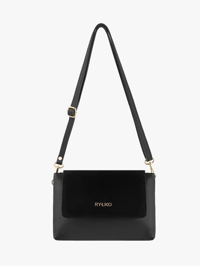 Kleine schwarze Handtasche aus Leder und Velours