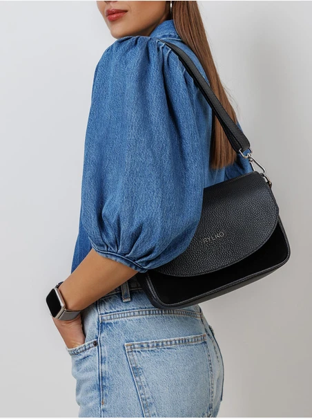 Schwarze klassische Handtasche aus Leder und Velours